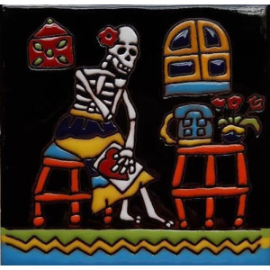Catrina Mexikanische Fliesen mit Tod - Patchwork aus Mexiko