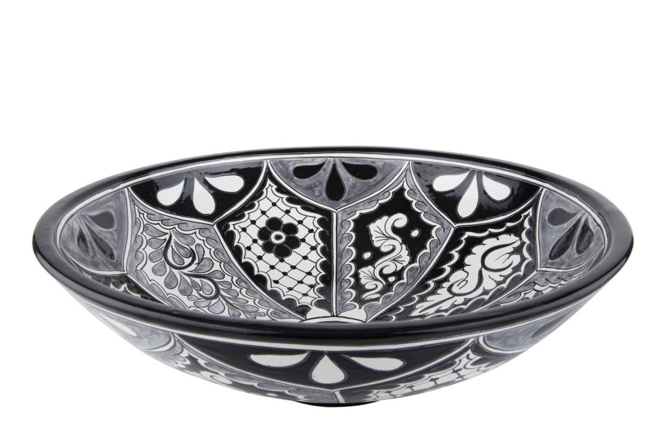 Atalaya - Schwarz-weißes Talavera Waschbecken