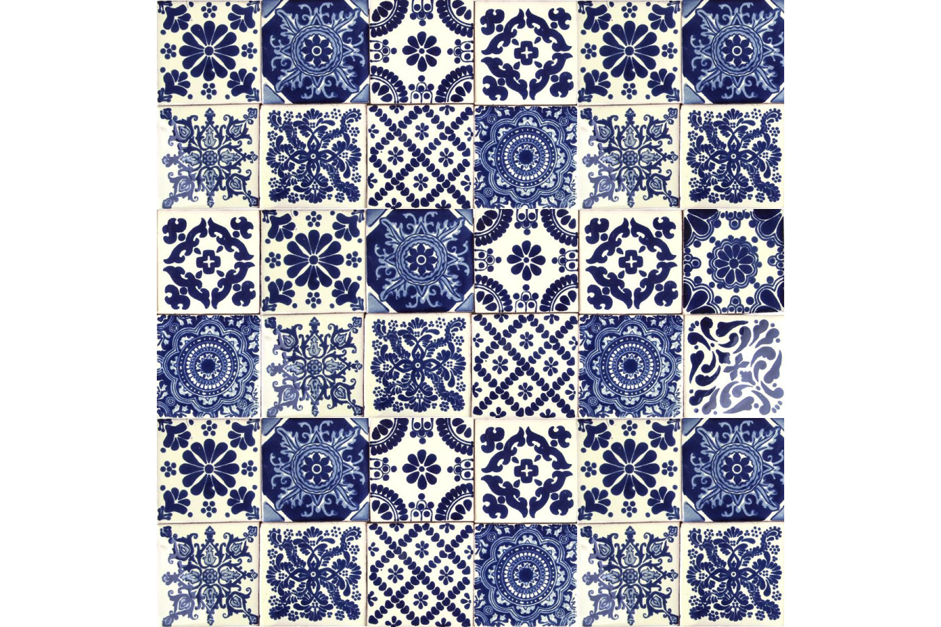 Azul luz - patchwork aus mexikanischen talavera-platten - 30 Stück