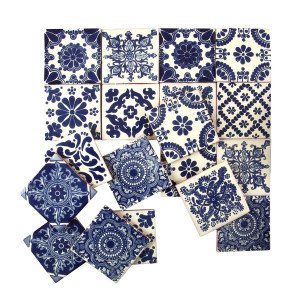 Azul luz - patchwork aus mexikanischen talavera-platten - 30 Stück