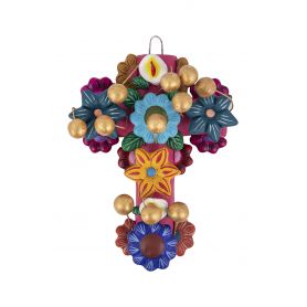 Cruz con Flores - Kreuz aus Mexiko - Höhe 15 cm