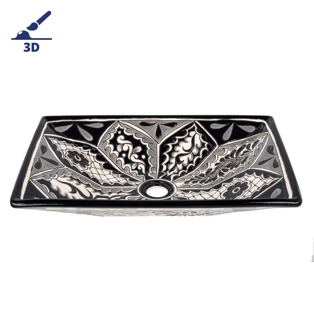Atalaya prima - Schwarzes mexikanisches Waschbecken mit Relief verziertes