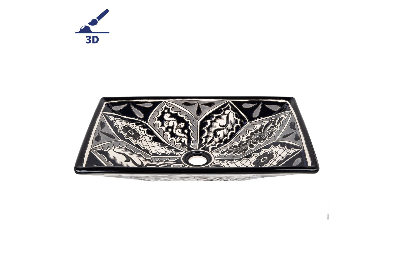 Atalaya prima - Schwarzes mexikanisches Waschbecken mit Relief verziertes